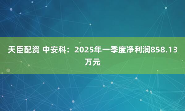 天臣配资 中安科：2025年一季度净利润858.13万元